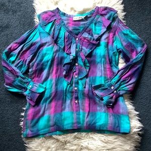 Flannel Vintage plaid button down flannel shirt ruffles S